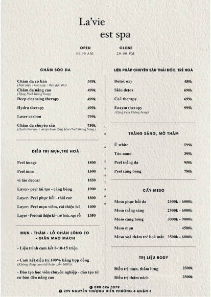 Bảng giá Chăm Sóc Da 